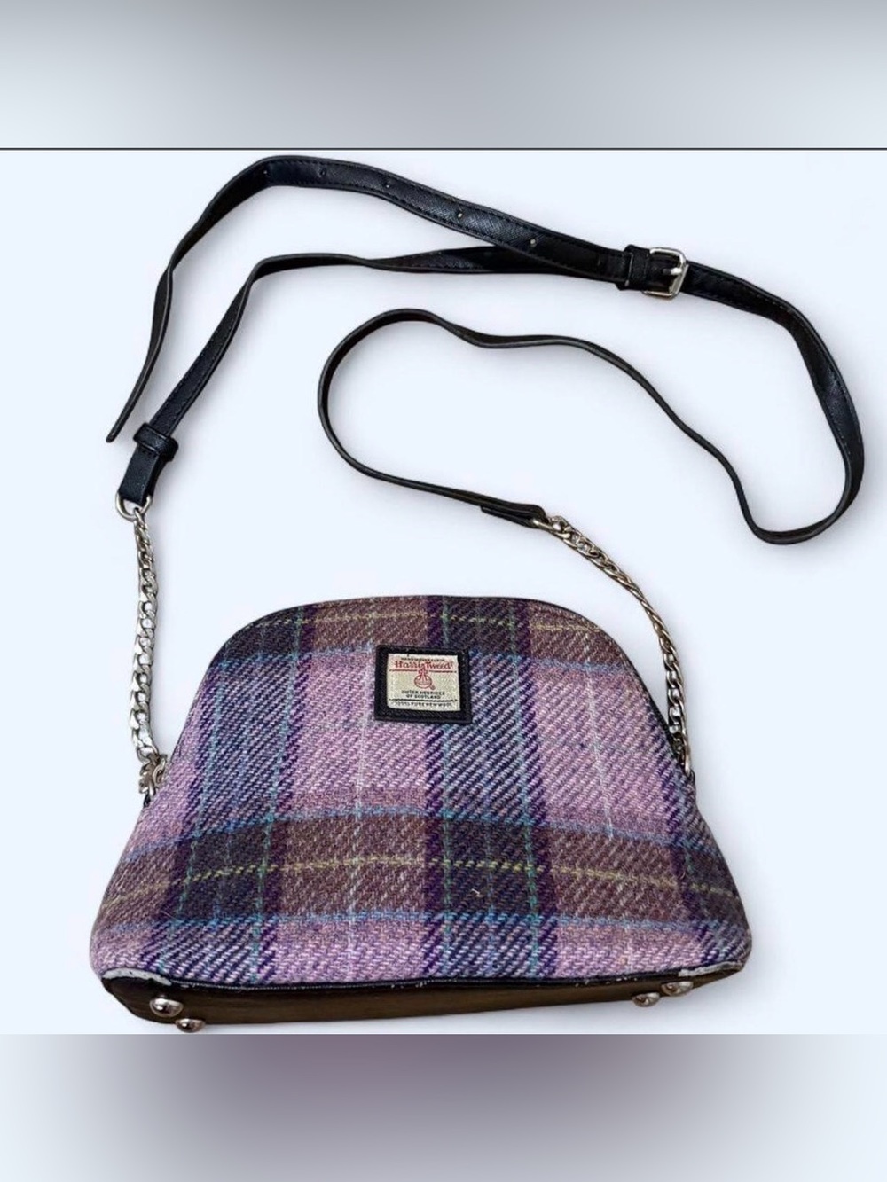 Harris Tweed Scottish Levan Crossbody Bag Purple Tweed Handwoven Wool